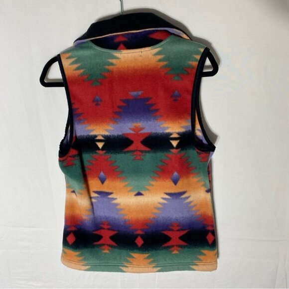 Chaps Red Orange Green Purple Southwestern Print Fleece Full Zip Vest S - Picture 10 of 11